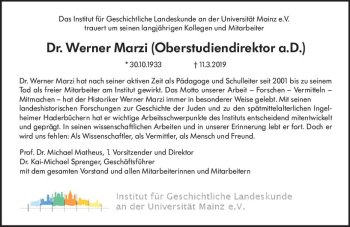 Traueranzeige von Werner Marzi von vrm-trauer