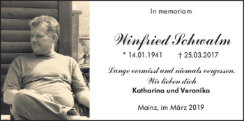 Traueranzeige von Winfried Schwalm von vrm-trauer
