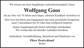 Traueranzeige von Wolfgang Goos von vrm-trauer