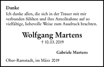 Traueranzeige von Wolfgang Martens von vrm-trauer