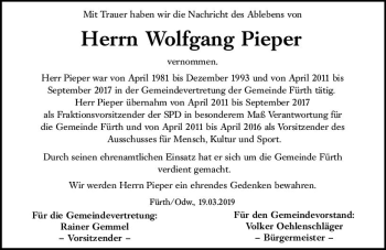 Traueranzeige von Wolfgang Pieper von vrm-trauer
