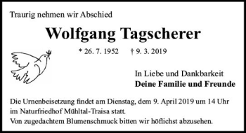 Traueranzeige von Wolfgang Tagscherer von vrm-trauer