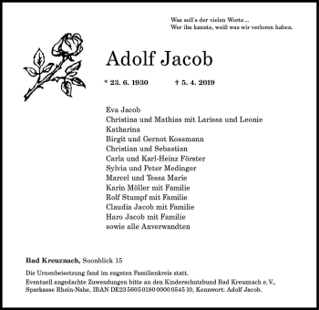 Traueranzeige von Adolf Jacob von vrm-trauer