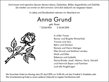Traueranzeige von Anna Grund von vrm-trauer