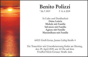 Traueranzeige von Benito Polizzi von vrm-trauer