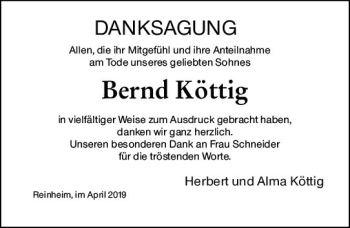 Traueranzeige von Bernd Köttig von vrm-trauer
