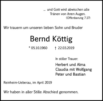 Traueranzeige von Bernd Köttig von vrm-trauer