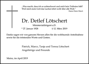 Traueranzeige von Detlef Lötschert von vrm-trauer