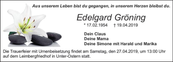 Traueranzeige von Edelgard Gröning von vrm-trauer