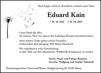 Traueranzeige von Eduard Kain von vrm-trauer