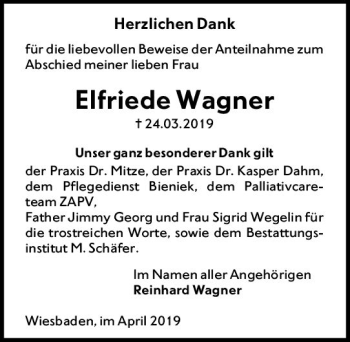 Traueranzeige von Elfriede Wagner von vrm-trauer