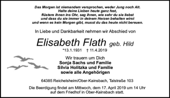 Traueranzeige von Elisabeth Flath von vrm-trauer