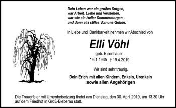 Traueranzeige von Elli Vöhl von vrm-trauer