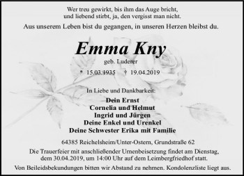 Traueranzeige von Emma Kny von vrm-trauer