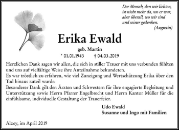 Traueranzeige von Erika Ewald von vrm-trauer