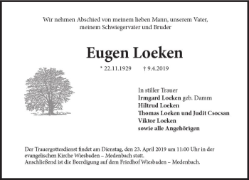 Traueranzeige von Eugen Loeken von vrm-trauer