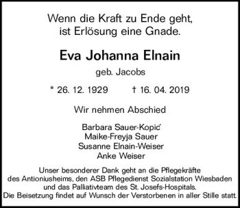 Traueranzeige von Eva Johanna Elnain von vrm-trauer