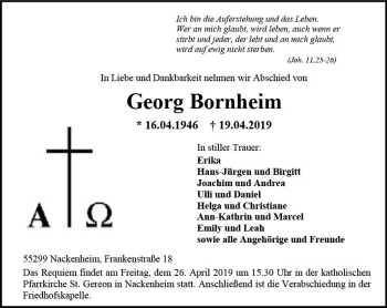 Traueranzeige von Georg Bornheim von vrm-trauer