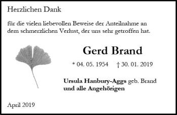 Traueranzeige von Gerd Brand von vrm-trauer