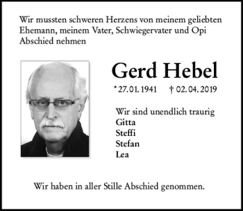 Traueranzeige von Gerd Hebel von vrm-trauer