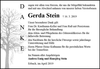 Traueranzeige von Gerda Stein von vrm-trauer