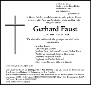 Traueranzeige von Gerhard Faust von vrm-trauer