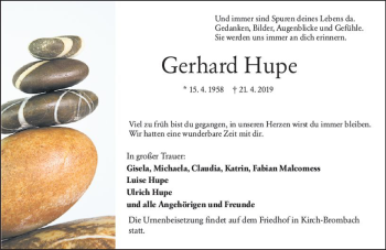 Traueranzeige von Gerhard Hupe von vrm-trauer