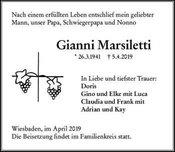 Traueranzeige von Gianni Marsiletti von vrm-trauer