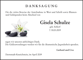 Traueranzeige von Gisela Schulze von vrm-trauer
