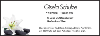 Traueranzeige von Gisela Schulze von vrm-trauer