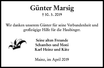 Traueranzeige von Günter Marsig von vrm-trauer