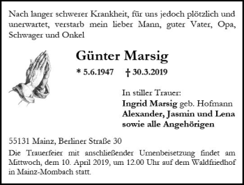Traueranzeige von Günter Marsig von vrm-trauer