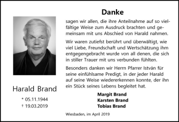 Traueranzeige von Harald Brand von vrm-trauer