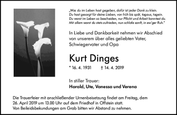 Traueranzeige von Kurt Dinges von vrm-trauer