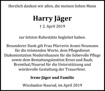 Traueranzeige von Harry Jäger von vrm-trauer