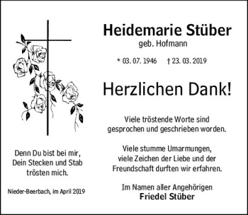 Traueranzeige von Heidemarie Stüber von vrm-trauer