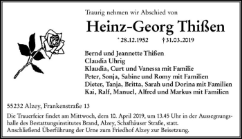 Traueranzeige von Heinz-Georg Thißen von vrm-trauer
