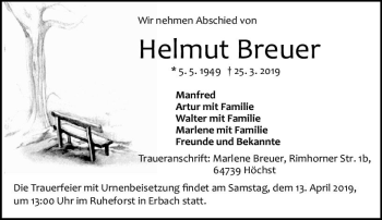 Traueranzeige von Helmut Breuer von vrm-trauer