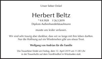 Traueranzeige von Herbert Beltz von vrm-trauer
