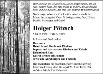 Traueranzeige von Holger Pötzsch von vrm-trauer