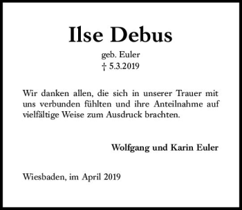 Traueranzeige von Ilse Debus von vrm-trauer