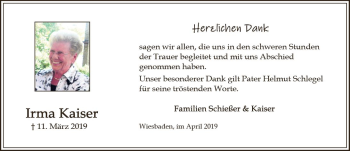 Traueranzeige von Irma Kaiser von vrm-trauer