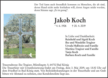 Traueranzeige von Jakob Koch von vrm-trauer