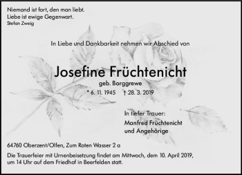 Traueranzeige von Josefine Früchtenicht von vrm-trauer