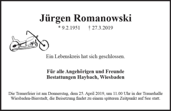 Traueranzeige von Jürgen Romanowski von vrm-trauer