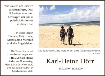 Traueranzeige von Karl-Heinz Hörr von vrm-trauer