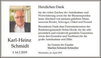 Traueranzeige von Karl-Heinz Schmidt von vrm-trauer