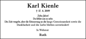 Traueranzeige von Karl Kienle von vrm-trauer