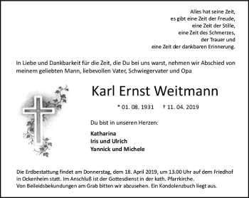 Traueranzeige von Karl Ernst Weitmann von vrm-trauer