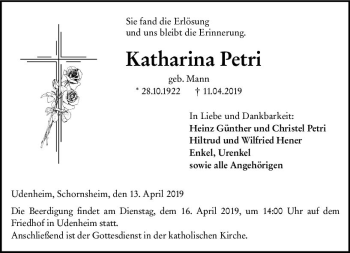 Traueranzeige von Katharina Petri von vrm-trauer